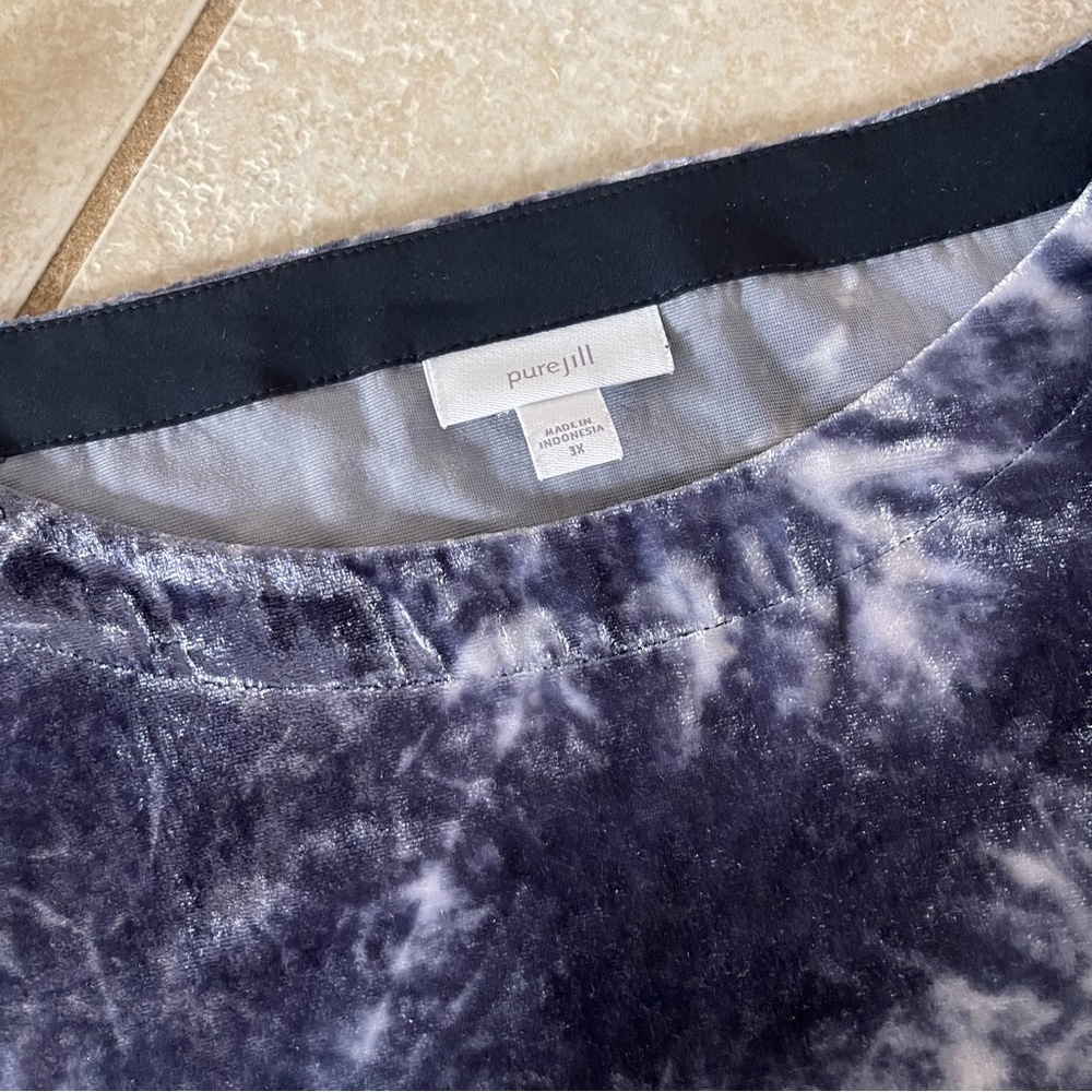 J Jill Top Women 3X Pure Tie-Dyed Deep Blue Velvet Boat Neck Whimsigoth‎ Fairy - Picture 3 of 9